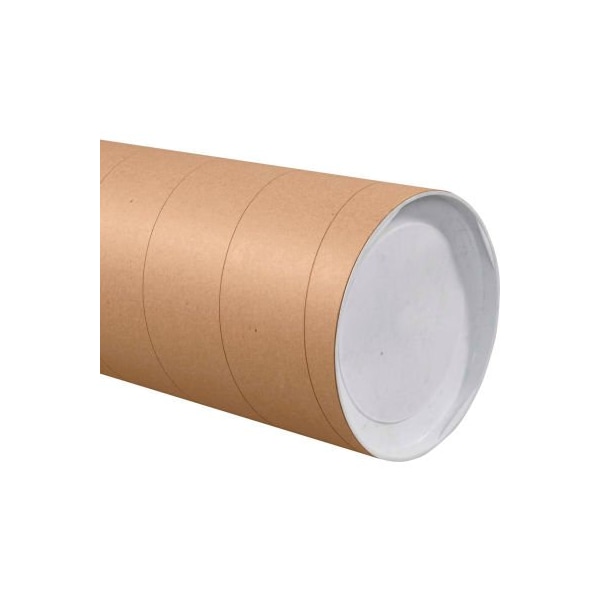 The Packaging Wholesalers Jumbo Mailing Tubes With Caps, 8in Dia. x 36inL, 0.125in Thick, Kraft, 10/Pack B545986 - main